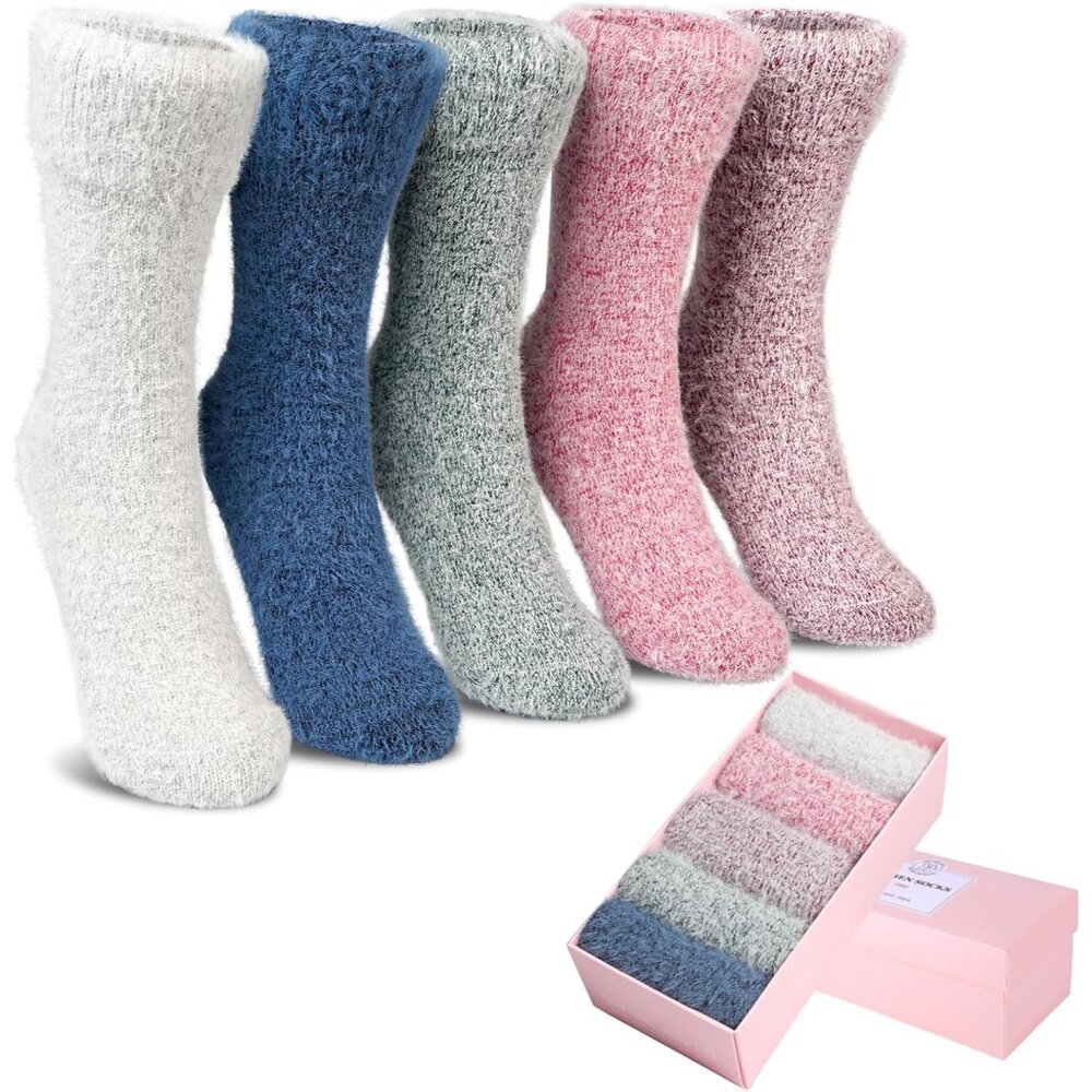 5 Pairs Fuzzy Soft Cozy Comfortable Socks for Women, Casual Sleep Comfy Socks, P